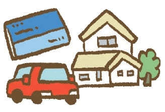 通帳・自動車・家のイラスト