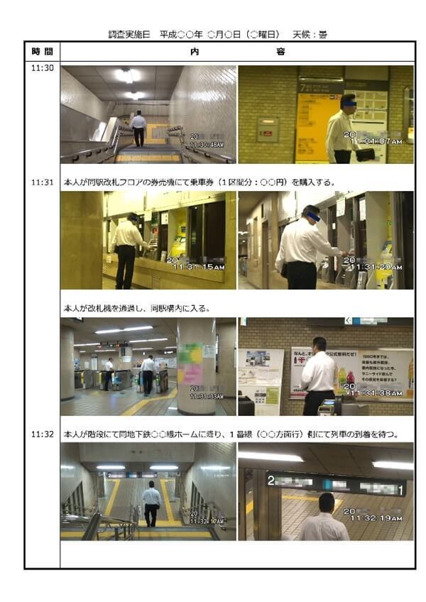 調査対象者が駅に入るところの報告書