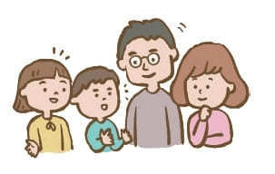 子供と会話する父母のイラスト