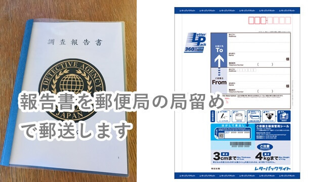 調査報告書を郵便局の局留めにて郵送いたします